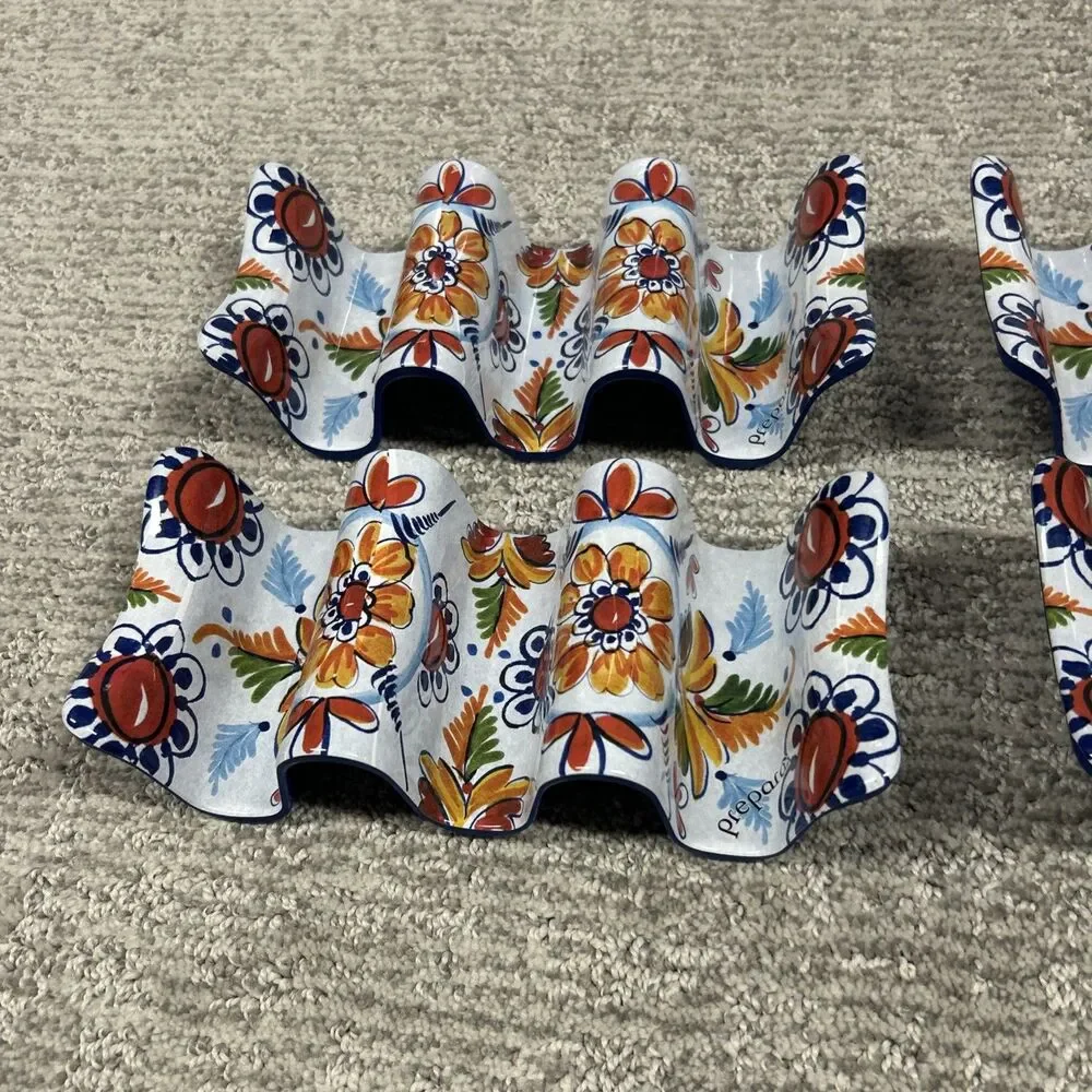Prepara Taco Holder Yellow Red Set Floral Fiesta 3 Section Serving Tray Melamine